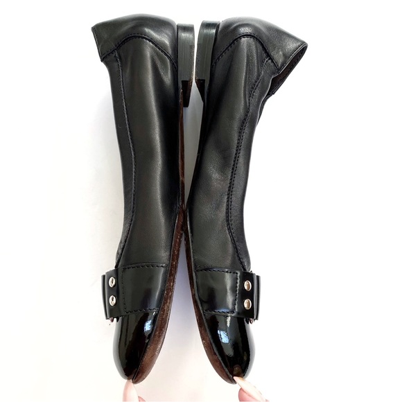 AGL Attilio Giusti Leombruni black leather patent round toe buckle ballet flats - Picture 5 of 9